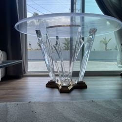 Vintage Signed Glam Clear Lucite Acrylic Dinning Table Hollywood Regency Spectrum Limited 