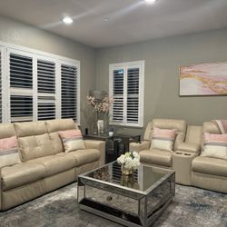 Great Condition- 3 Seater + Loveseat Recliner Leather Sofa Set