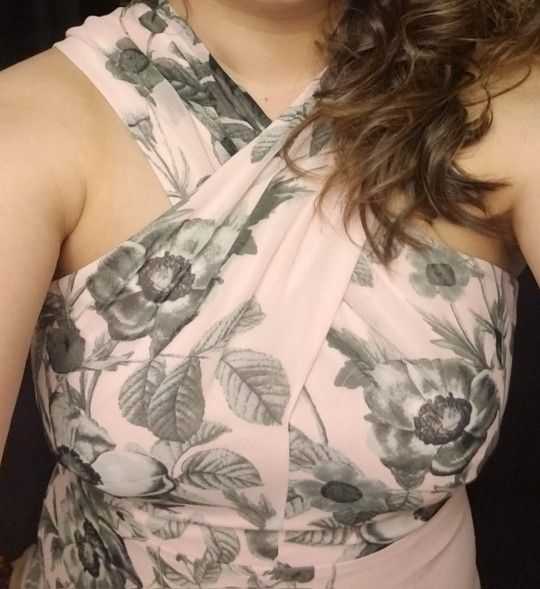 Pink Gray Floral Party Dress