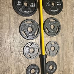 Beautiful BRAND NEW  Olympic Equipment: Bar And Full Set Of Weight Plates. Total Of 290 lbs
