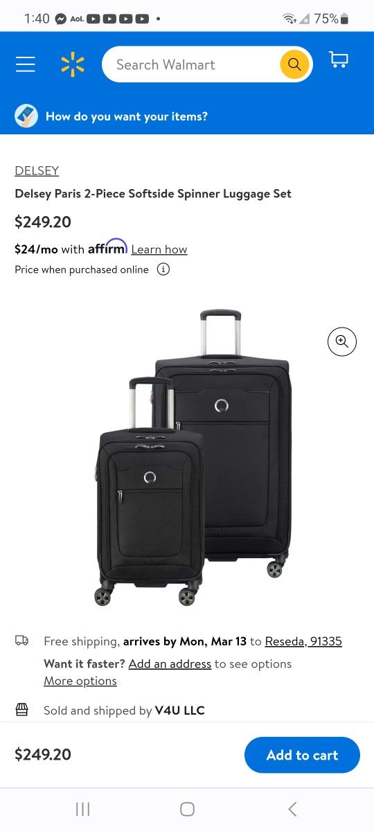 Delsey Paris 2-Piece Softside Spinner Luggage Set $150