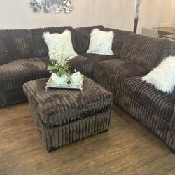 Brown Sectional With Ottoman 