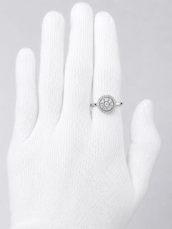 Solid Sterling Silver Natural Diamond Halo Ring – Size 7