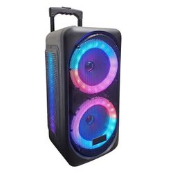 Double 8" Bluetooth Party Speaker With Remote Control Microphone Full LED Lights Rechargeable