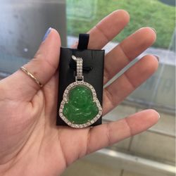 14kt White Gold Buddha Jade Diamond Charm 
