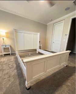 Queen White Wood Panel Bed Frame