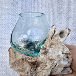 Balinese Hand-blown Glass Vase With Wood Stand Collector Item