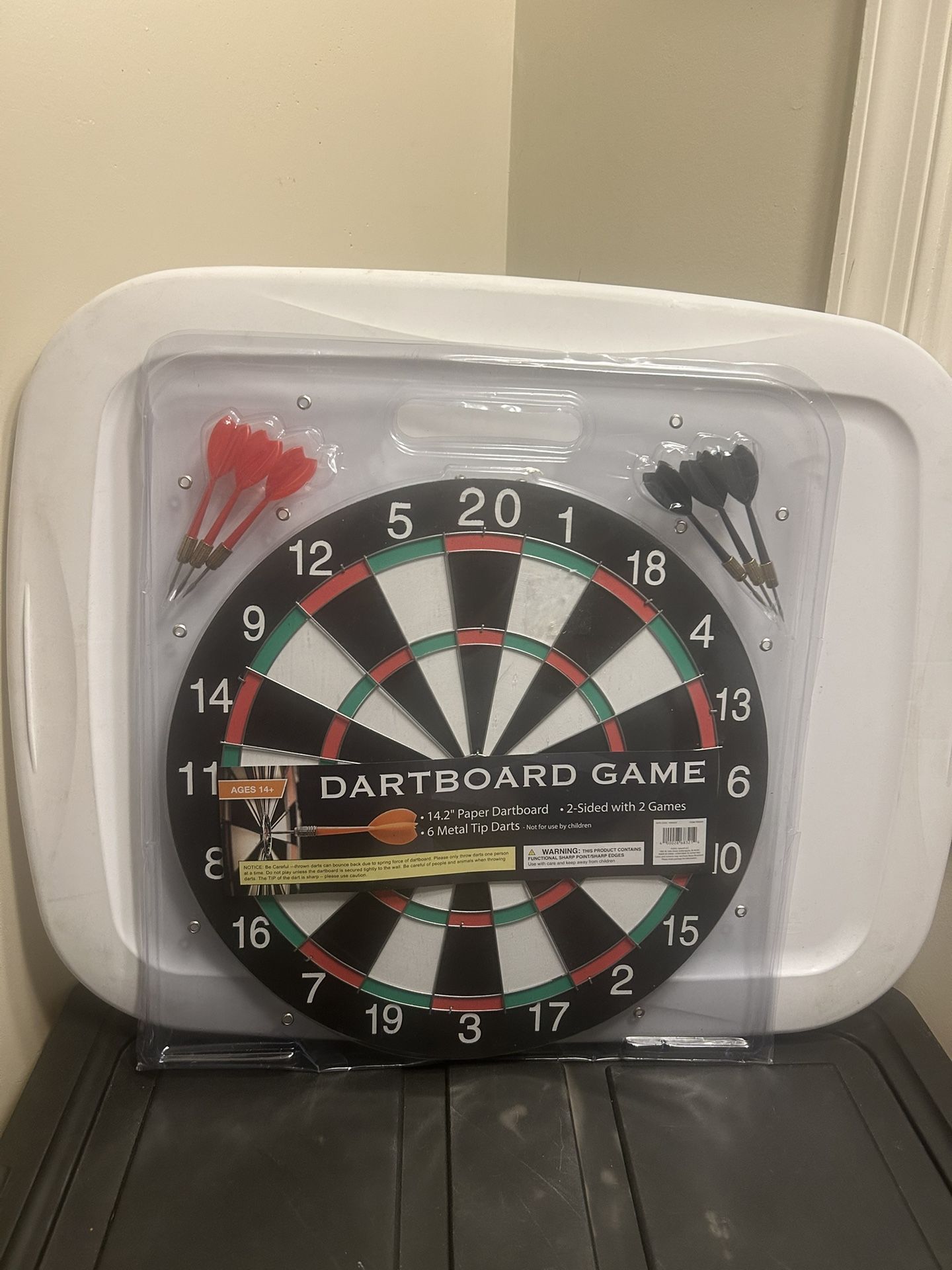 Complete 14.2 Inches Double-Sided Dartboard Set with 6 Metal Tip Darts & 2 Game Options”