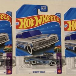 2026 HOT WHEELS WALMART EXCLUSIVE ZAMAC '59 CHEVY IMPALA LOT OF 3 CASE D NEW 🔥🔥