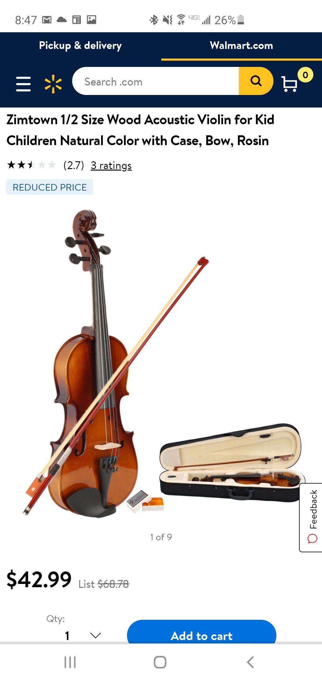 Zimtown 1/2 Size Wood Acoustic Violin for Kid Children Natural Color with Case, Bow, Rosin