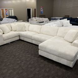 Super Soft Cream Beige Corduroy Sectional Couch 