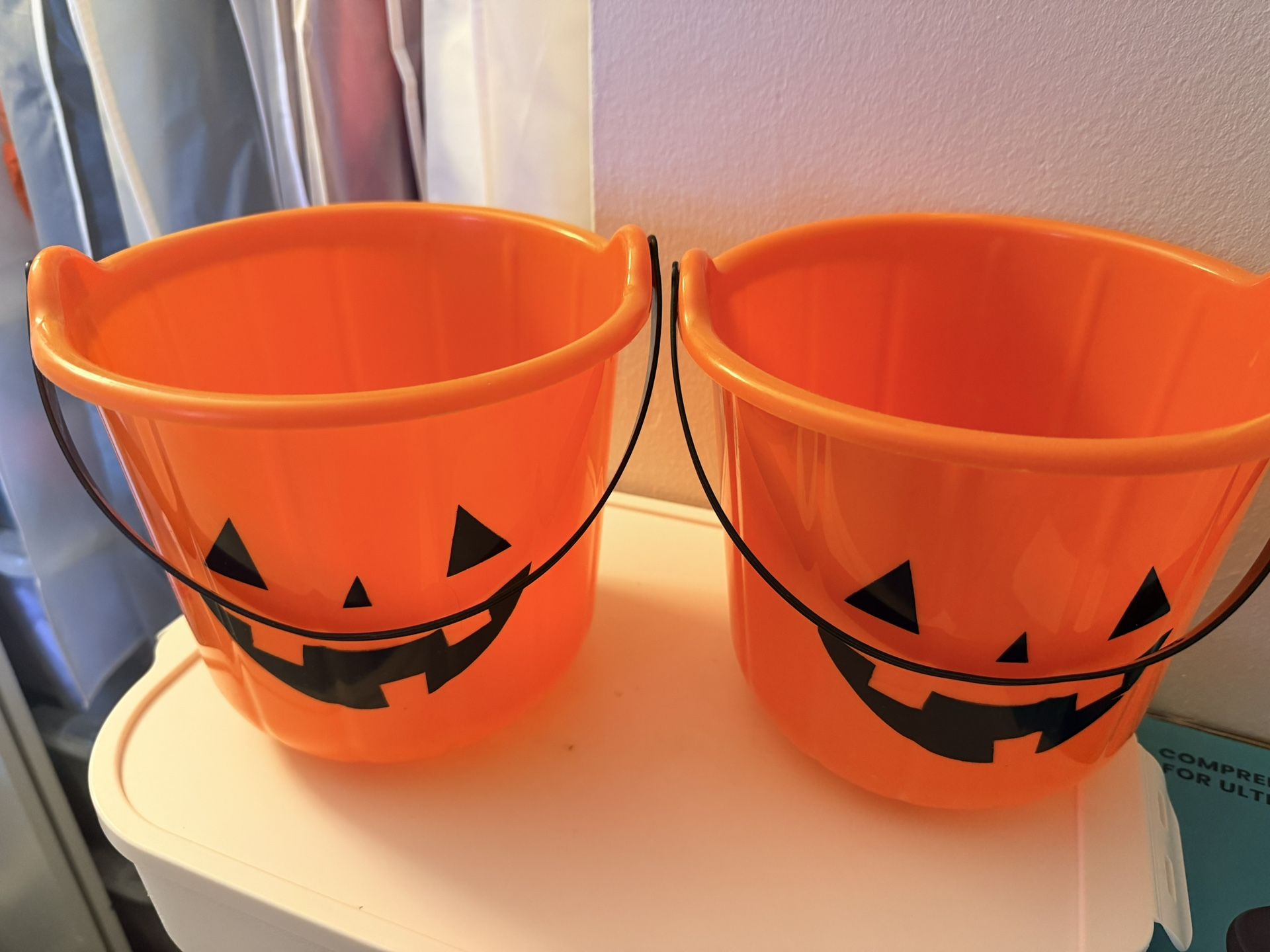Two Halloween Pumpkin Buckets