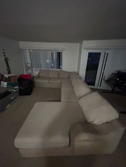 Large Cream Sectional Sofa with Ottoman