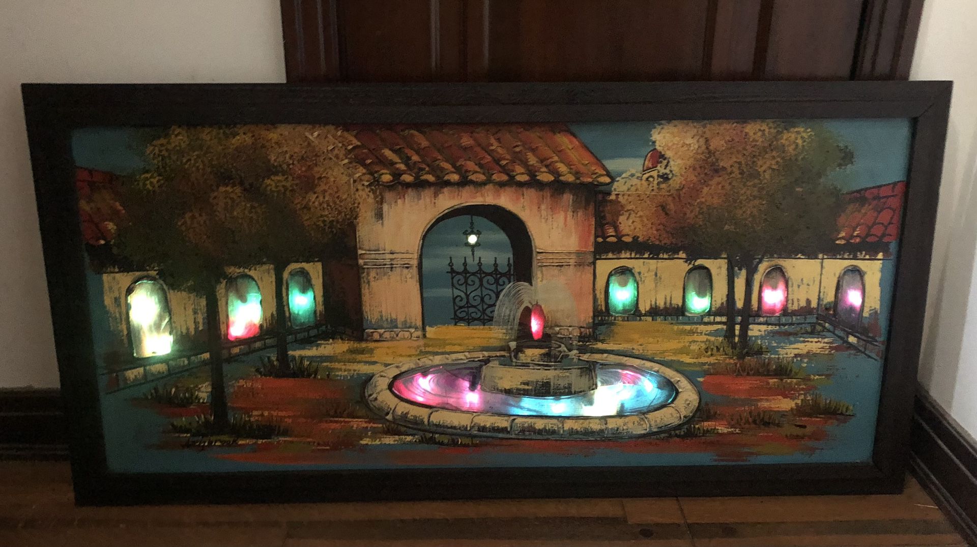 Vintage Tuscan house with water fountain Lighted Painting Ashbrook Studios - 43x21” 