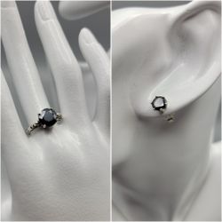 New Black Diamond Set Ring Earrings