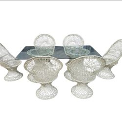 Russell Woodard Spun Fiberglass Six-Chair Dining Table Set
