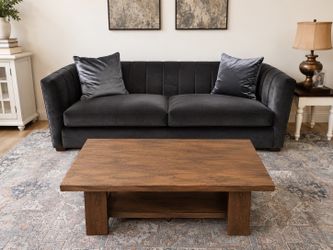 Charcoal gray velvet sofa 85”