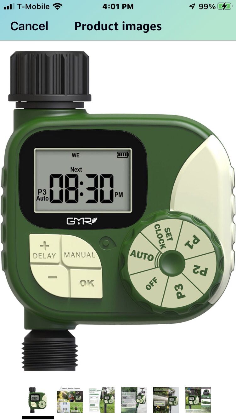 GMR Sprinkler Timer, Water Timer for Garden Hose, Hose Timers for Watering, Irrigation Timer with 3 Programs/Rain Delay/Manual/Auto Watering System, 1