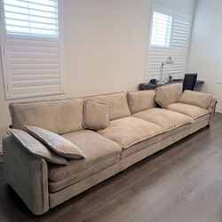 L Section Sofa Beige 4 Seats With Ottoman  