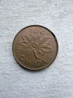 1981 Canadian 1-cent coin featuring a maple leaf design on the reverse