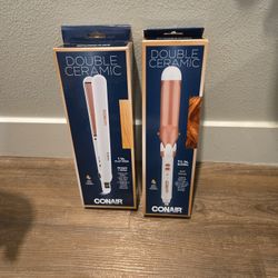 Ceramic Hair Flat Iron And Curler- New