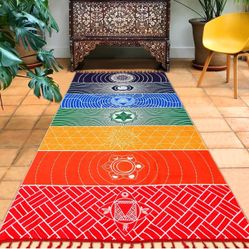 Yoga Mat Beach Blanket Chakra Meditation Mat Yoga Rug Sunscreen Shawl Chakra Wall Tapestry Decor Boho Pilates 59 in (Polyester Fibre)