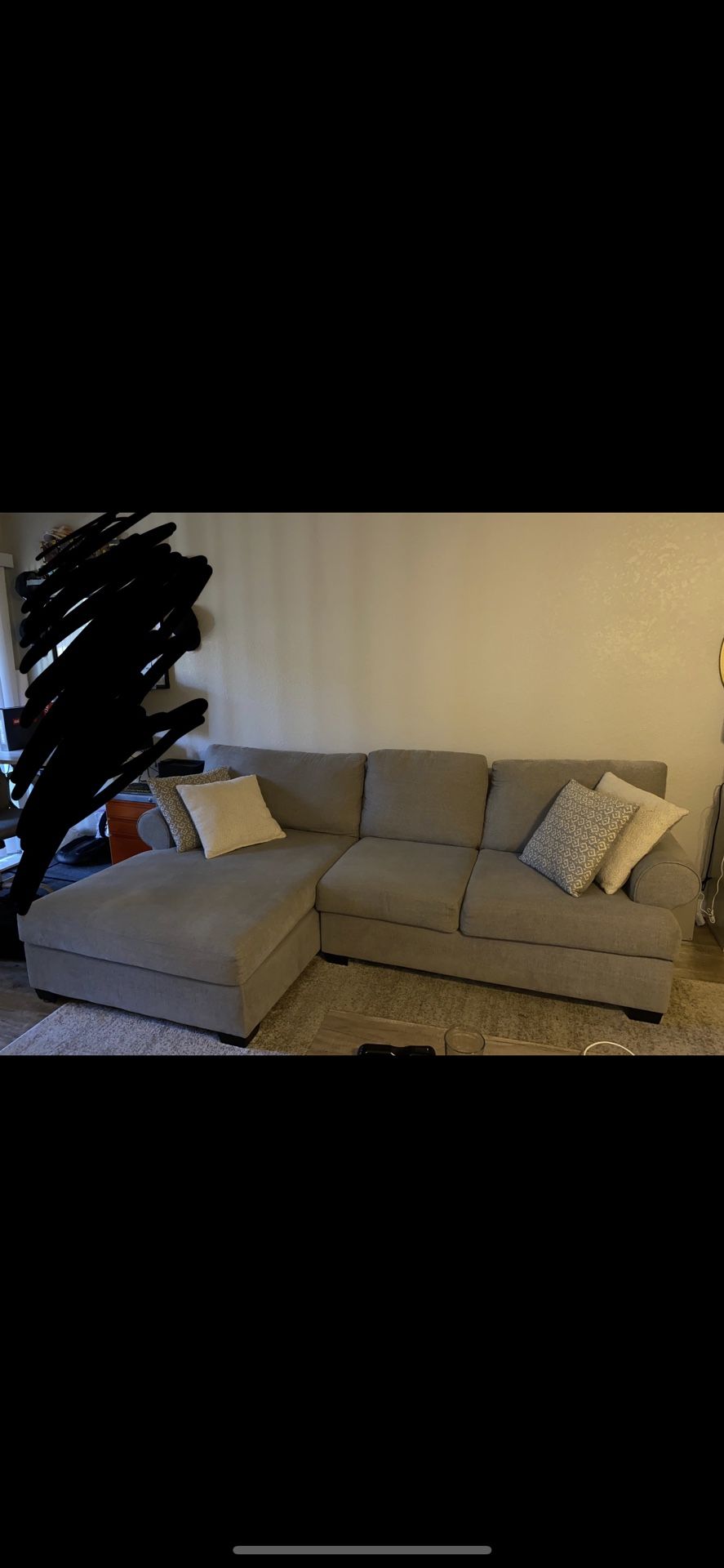 Living Spaces Grey Sectional Couch (Right Chase)