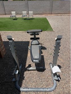 Gold’s Gym Adjustable Weight Bench w/ Barbell Rack & Preacher Curl