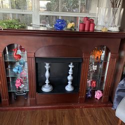 Wood Cabinet With Glass Shelves