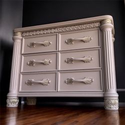 Blush Pink Wood  Six Drawer Refinished Dresser