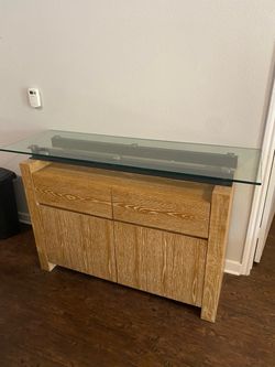 Wood Sideboard Cabinet with Glass Top