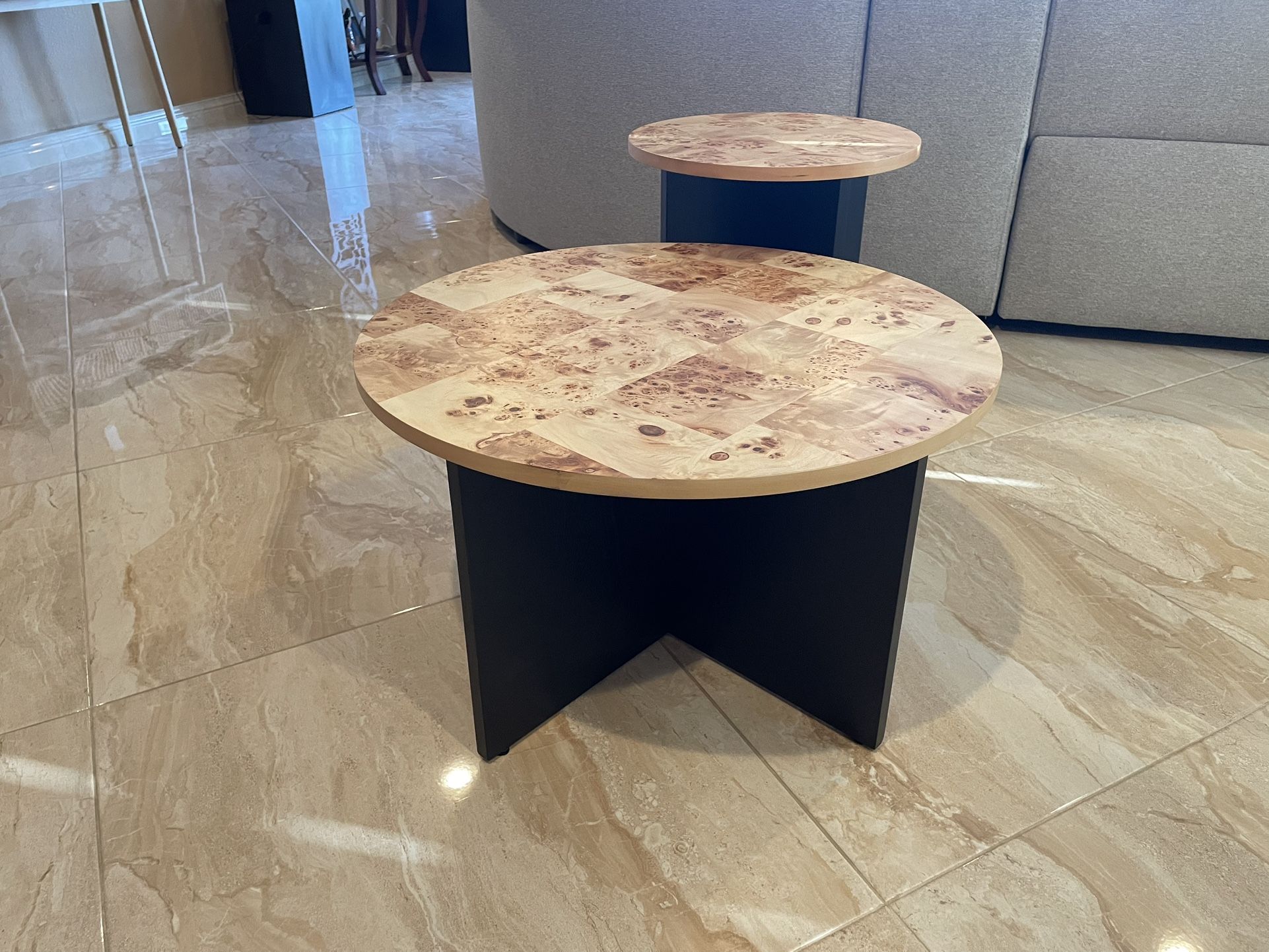Burl Veneer Round Coffee Table