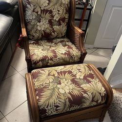 tropical rattan lounge chair and ottoman
