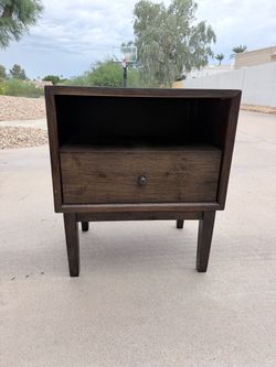 Rustic Dark Wood Nightstand / End Table with Drawer & Cubby