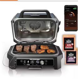 Woodfire Pro Connect Premium XL Outdoor Electric Grill and Smoker in Blue with Air Fryer and 2 Built-In Thermometers
