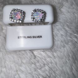 NEW Sterling, Opal & Moissanite Stud Earrings 