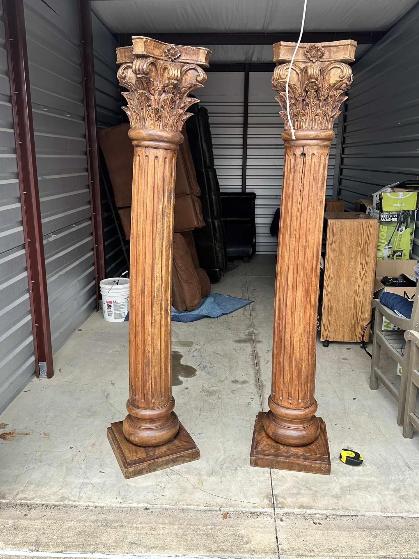 2 English Georgian Style Mahogany Carved Columns