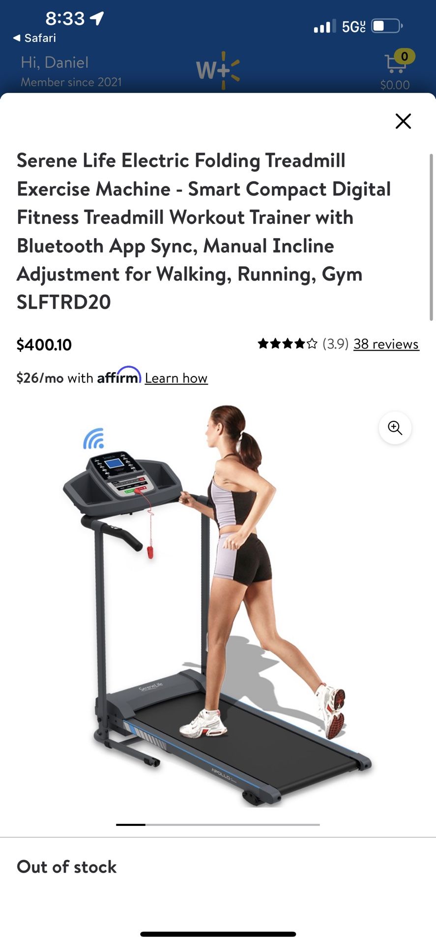 Serene Life Electric Folding Treadmill Exercise Machine