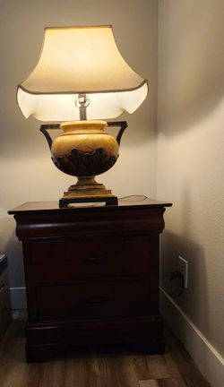 ​Vintage-Style Table Lamp & Wood Nightstand / Cabinet Set – $50 OBO