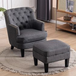 Tufted Club Chair with Ottoman,Accent Chair with Ottoman，Mid Century Modern Accent Chair,Button Tufted Upholstered Arm Chair for Living Room, Bedroom 