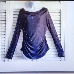 Rebecca Minkoff Women's Sexy Long Sleeve Transparent Top Rhinestone Size M, Black, New!