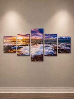 5 Piece Ocean Sunset Canvas Wall Art