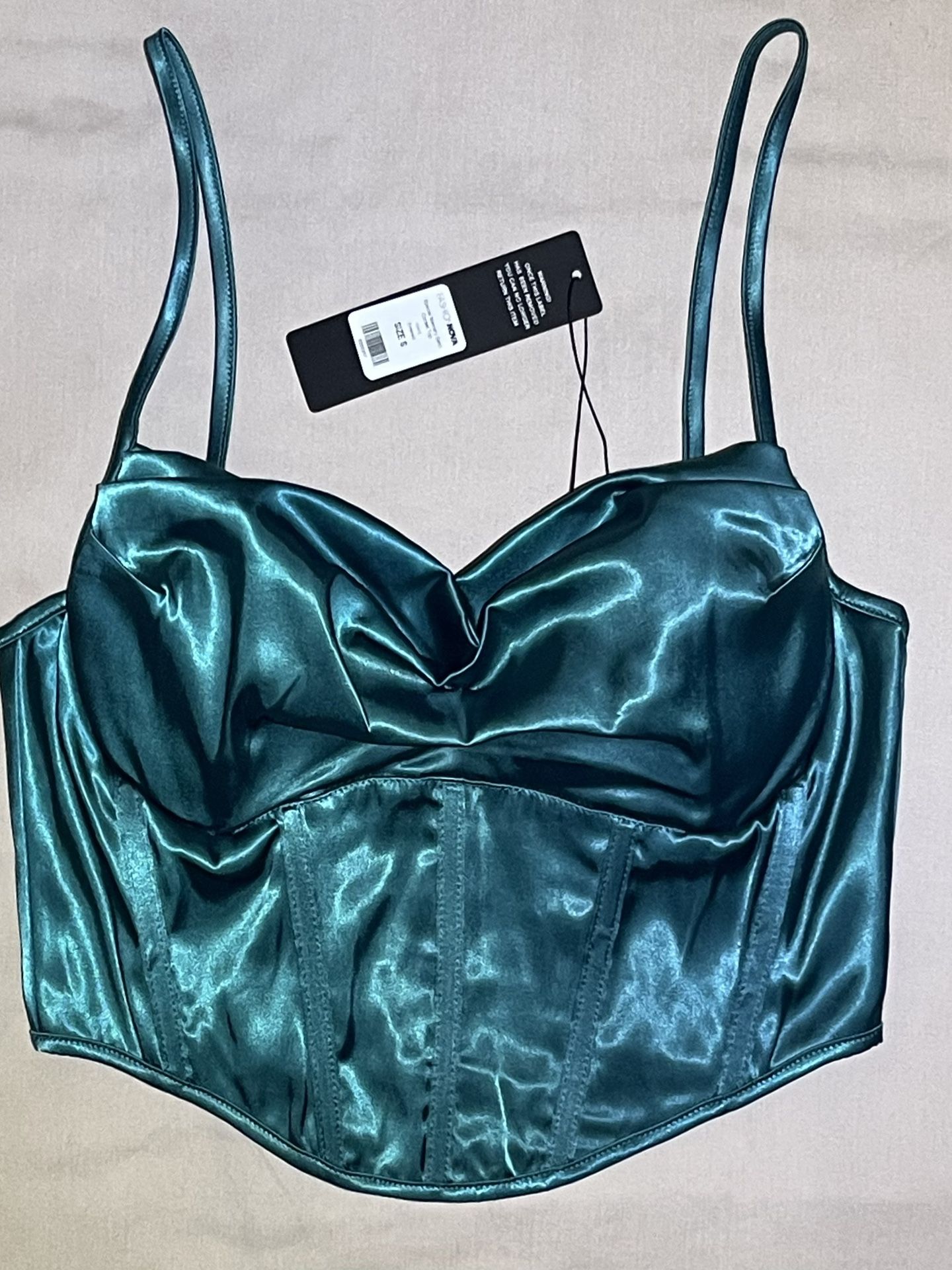 Fashion Nova Emerald Green “Special Memory” Satin Corset Top – Size S