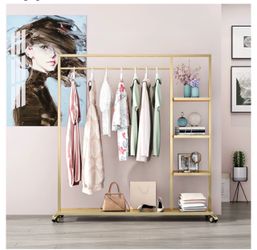 Gold Metal Clothing Rack with Shelves