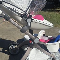 Hot Mom White Leather Stroller With Accesories 