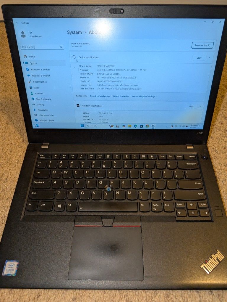 Thinkpad T480 8GB Ram, i5 Laptop
