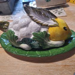 Majolica lemonhead bunny butter dish