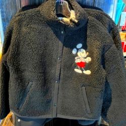 Disneyparks Mickey Mouse Fleece Sherpa  Jacket Embroidered Black Size 3XL NWT