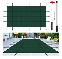 Inground Pool Cover Safety Fits 18x36ft Rectangle Swimming Pool, Mesh Solid Pool Cover for Inground Pools,Winter Pool Safety Cover Includes Safety Net