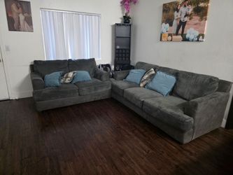 2-Piece Charcoal Grey Living Room Set – Sofa and Loveseat